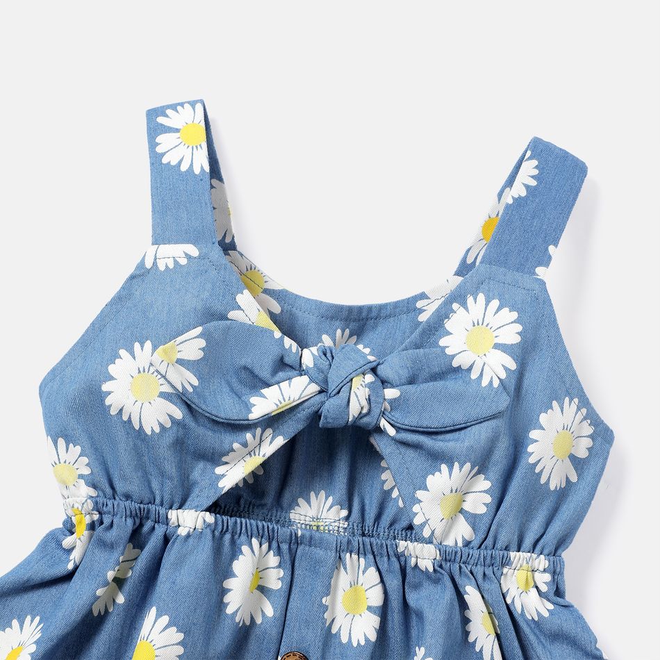 Toddler Girl Floral Print Bowknot Design Cut Out Denim Slip Dress DENIMBLUE big image 3