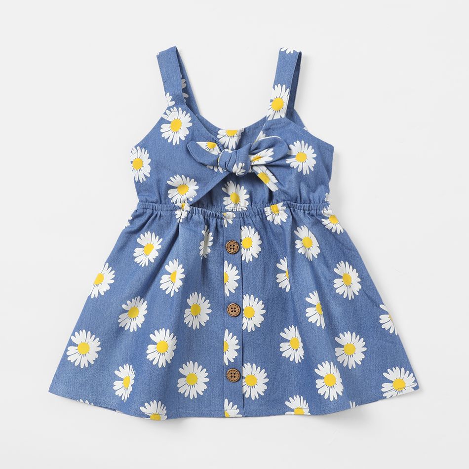 Baby Girl Allover Daisy Floral Print Cut Out Tank Dress DENIMBLUE