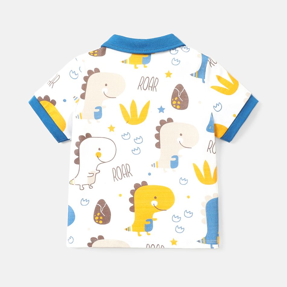 Toddler Boy 100% Cotton Dinosaur Print Short-sleeve Polo Tee Royal Blue big image 2