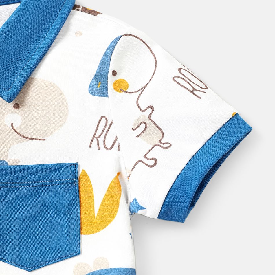 Toddler Boy 100% Cotton Dinosaur Print Short-sleeve Polo Tee Royal Blue big image 4