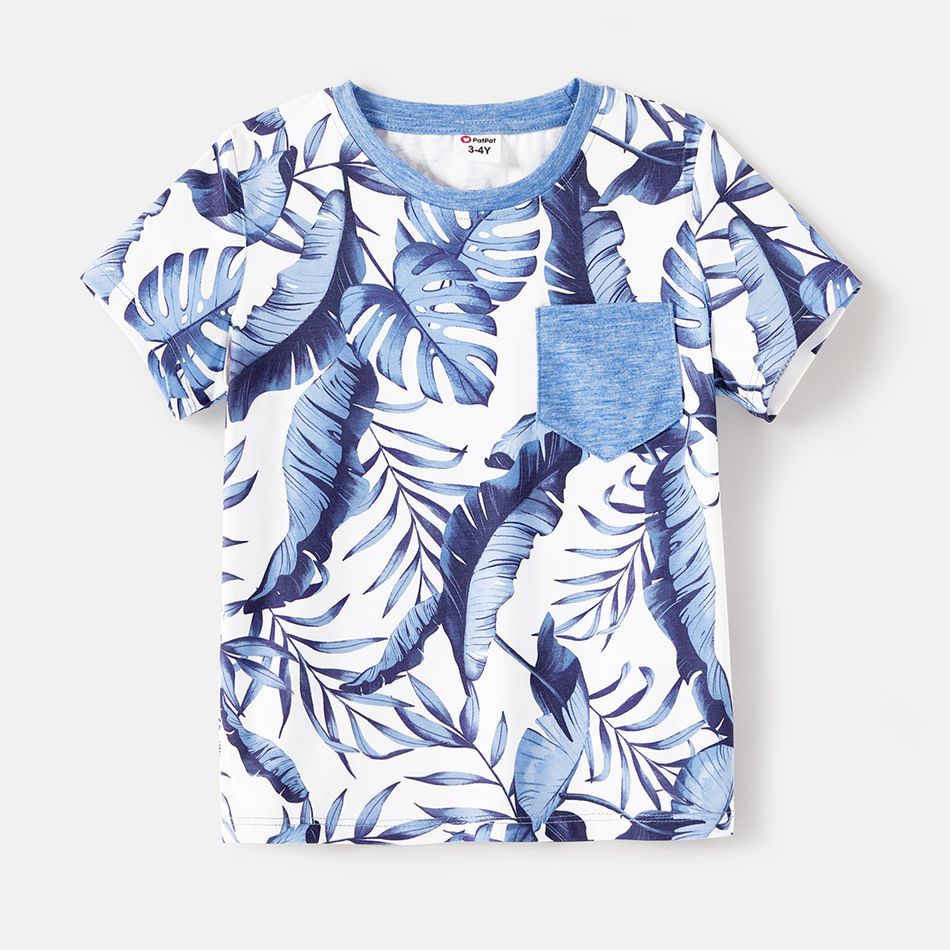 Family Matching Allover Leaf Print Naia Cami Dresses and Short-sleeve Colorblock T-shirts Sets lightbluewhite big image 10