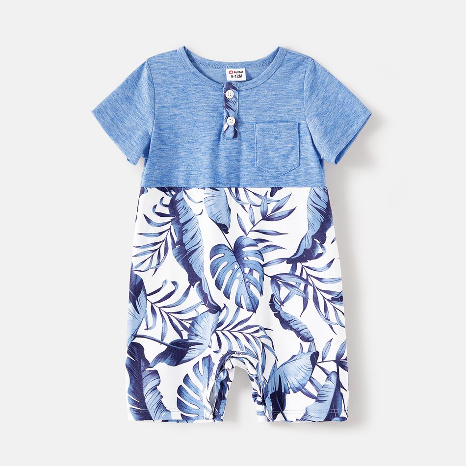 Family Matching Allover Leaf Print Naia Cami Dresses and Short-sleeve Colorblock T-shirts Sets lightbluewhite big image 18