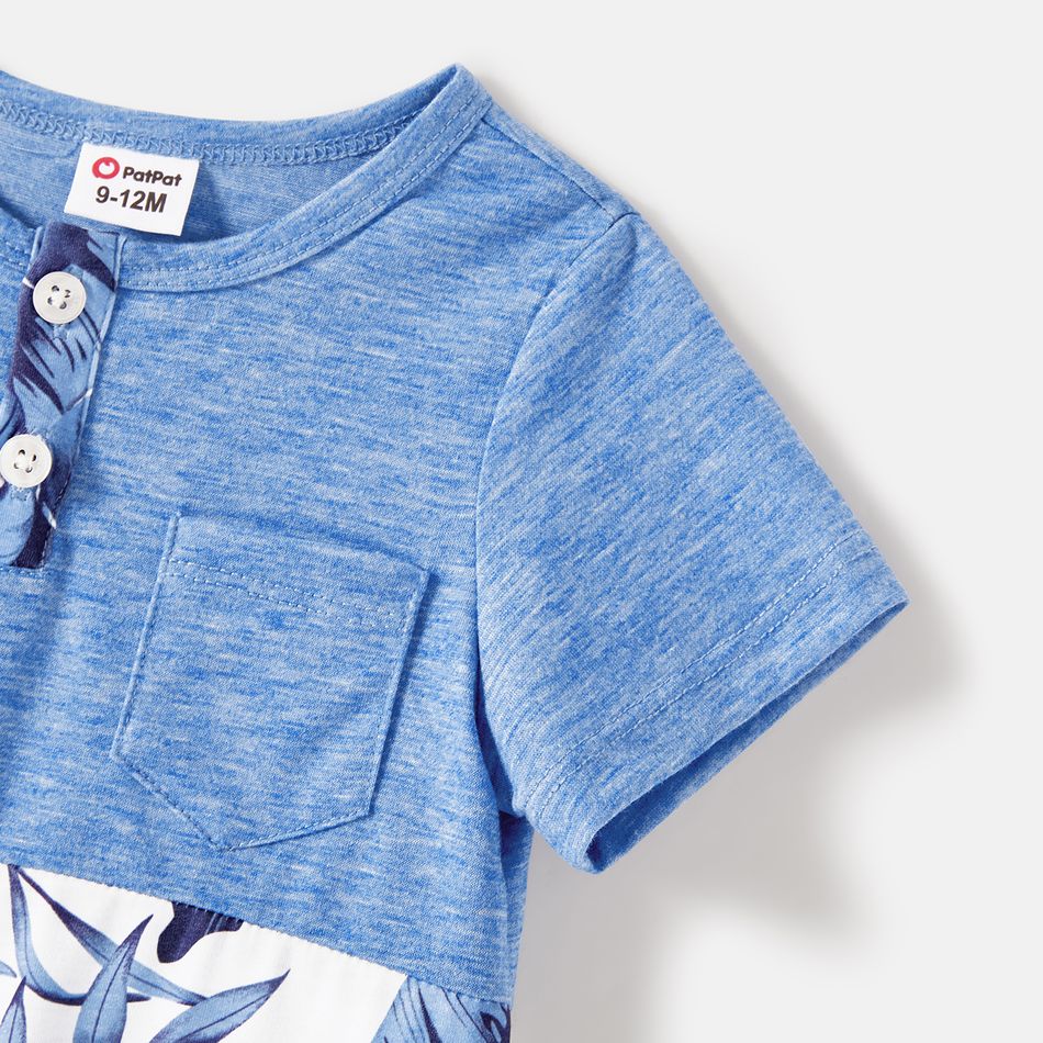Family Matching Allover Leaf Print Naia Cami Dresses and Short-sleeve Colorblock T-shirts Sets lightbluewhite big image 21