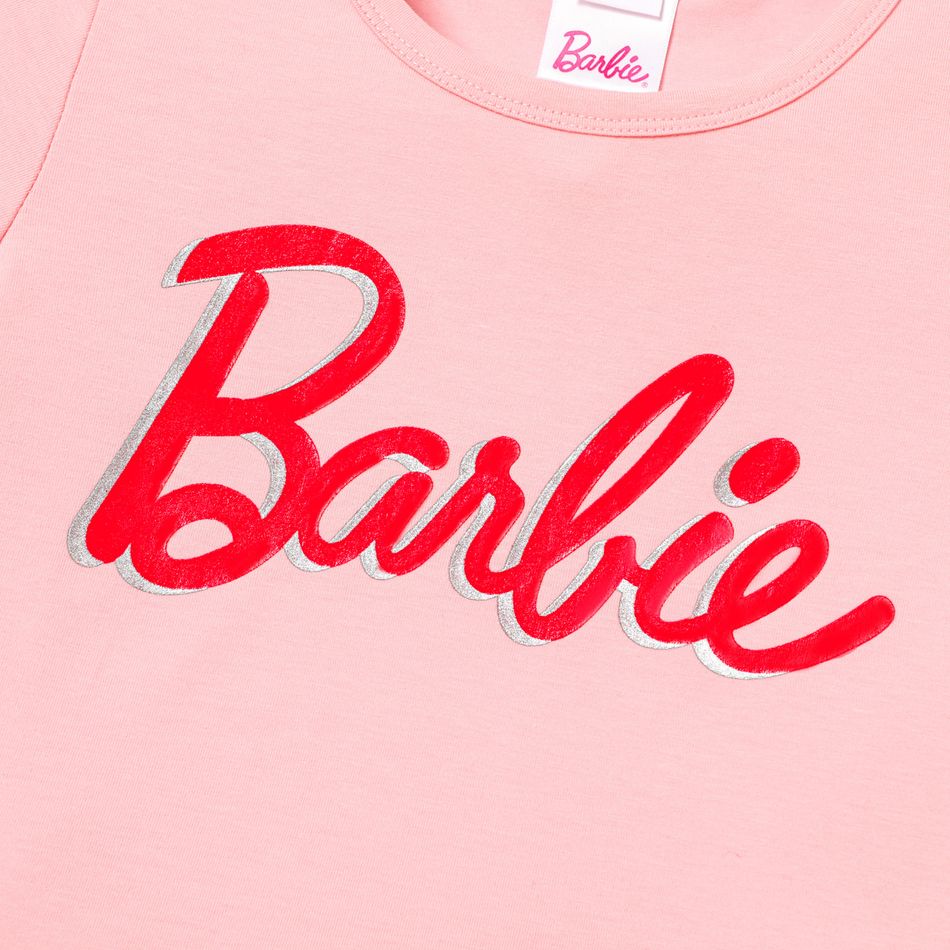 Barbie 2pcs Kid Girl Short-sleeve Cotton Tee and Elasticized Shorts Set Pink big image 4