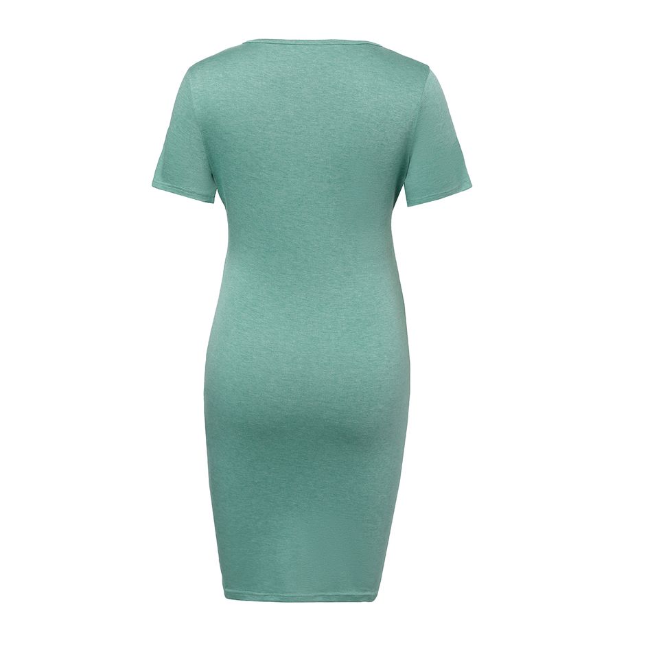 Maternity Wrap Knot Side Short-sleeve Bodycon Dress Mint Green big image 4