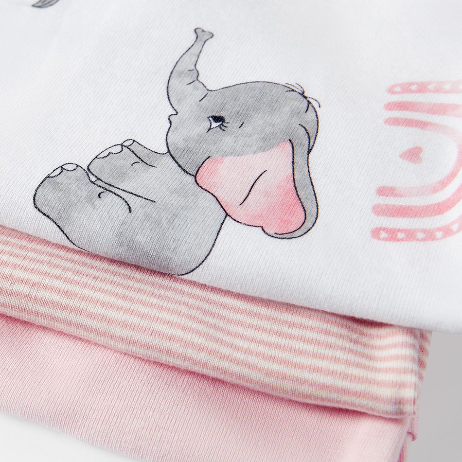 3-Pack Baby Girl/Boy Elephant Print/Solid Color Short-sleeve Rompers Pink big image 5