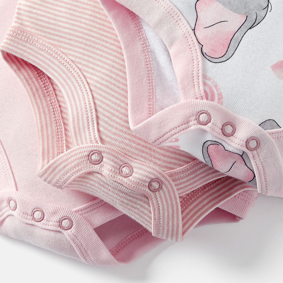 3-Pack Baby Girl/Boy Elephant Print/Solid Color Short-sleeve Rompers Pink big image 4