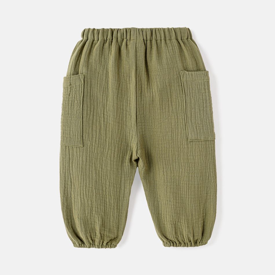 Baby Boy/Girl 100% Cotton Crepe Solid Pants Army green big image 3