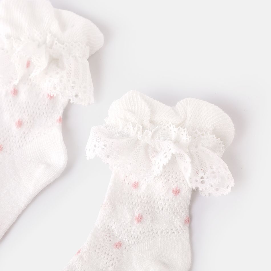 Baby / Toddler Dots Pattern Lace Trim Breathable Socks White