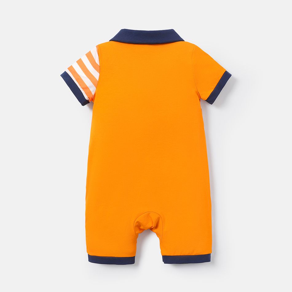 Naia™ Baby Boy Cotton Animal Embroidered Striped Polo Collar Short-sleeve Romper Orange big image 2
