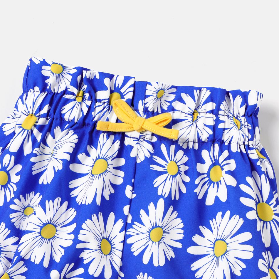 3pcs Baby Girl Cotton Short-sleeve Letter Graphic Romper and Allover Daisy Floral Print Bloomer Shorts & Headband Set Color block