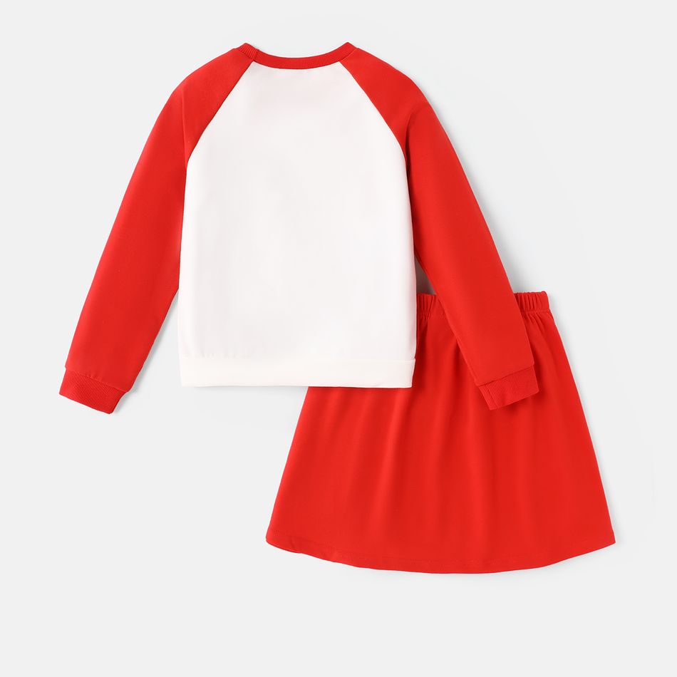 L.O.L. SURPRISE! 2pcs Kid Girl Colorblock Raglan Sleeve Sweatshirt and Red Cotton Skirt Set REDWHITE big image 6
