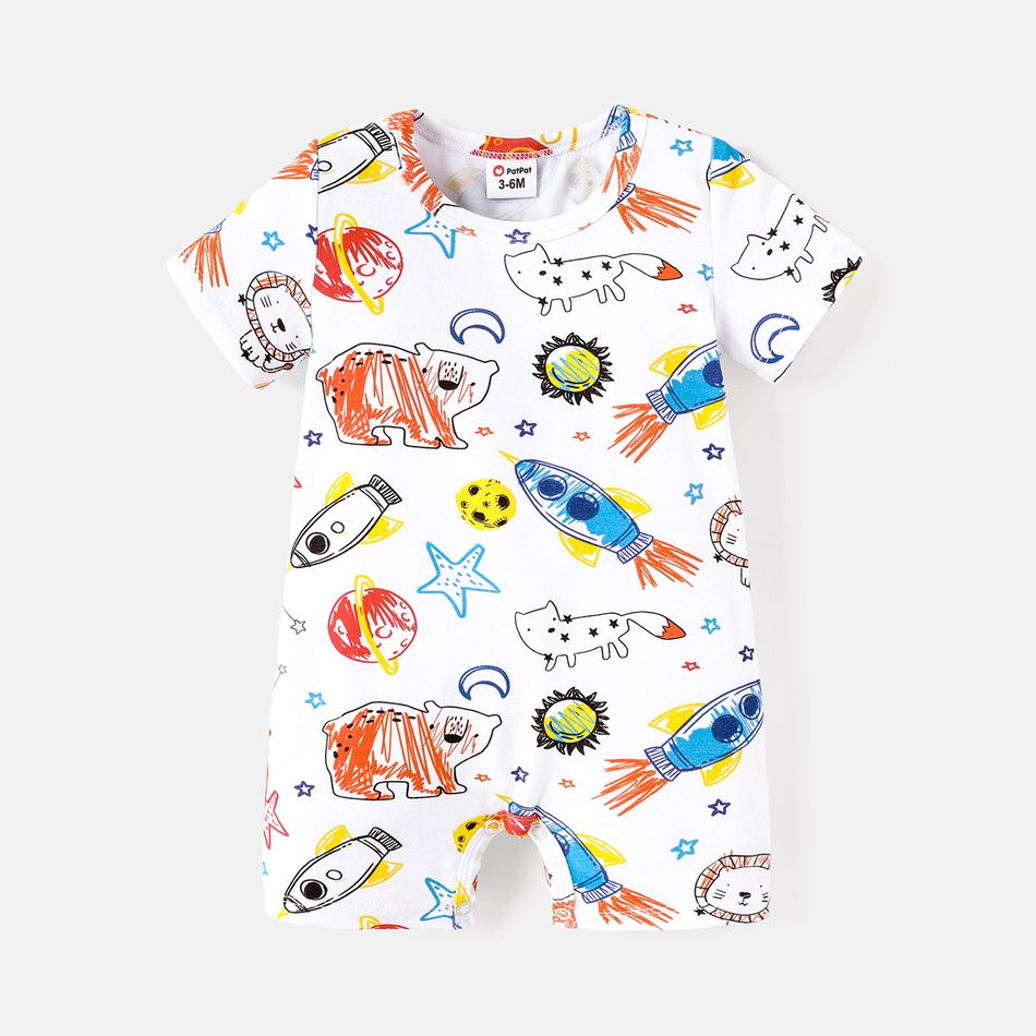 Baby Boy Cotton Short-sleeve Allover Print Romper Colorful big image 1