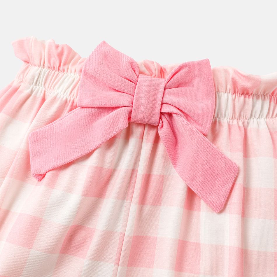 Looney Tunes 2pcs Baby Girl Graphic Print Ruffle Short-sleeve Romper and Plaid Naia™ Shorts Set Pink big image 5