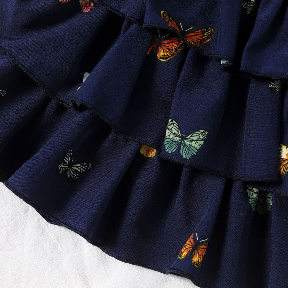 Baby Girl Allover Butterfly Print Flutter-sleeve Layered Dress Dark Blue big image 5