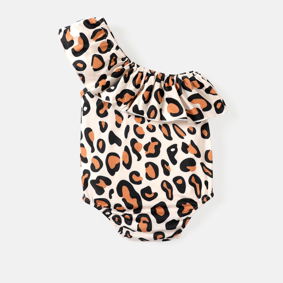 Baby Girl Allover Leopard Print One Shoulder Ruffle Trim Naia™ Romper dilutebrown big image 2
