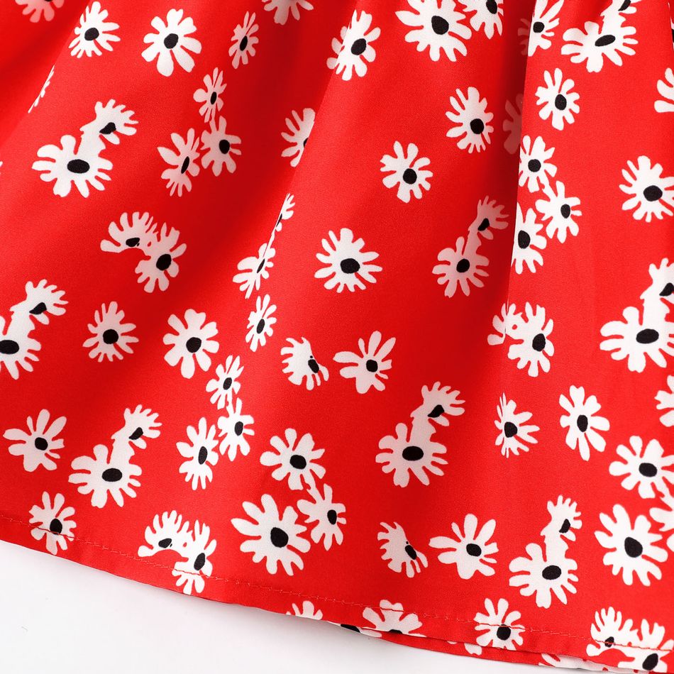 Baby Girl Allover Daisy Floral Print Puff-sleeve Shirred Dress Red