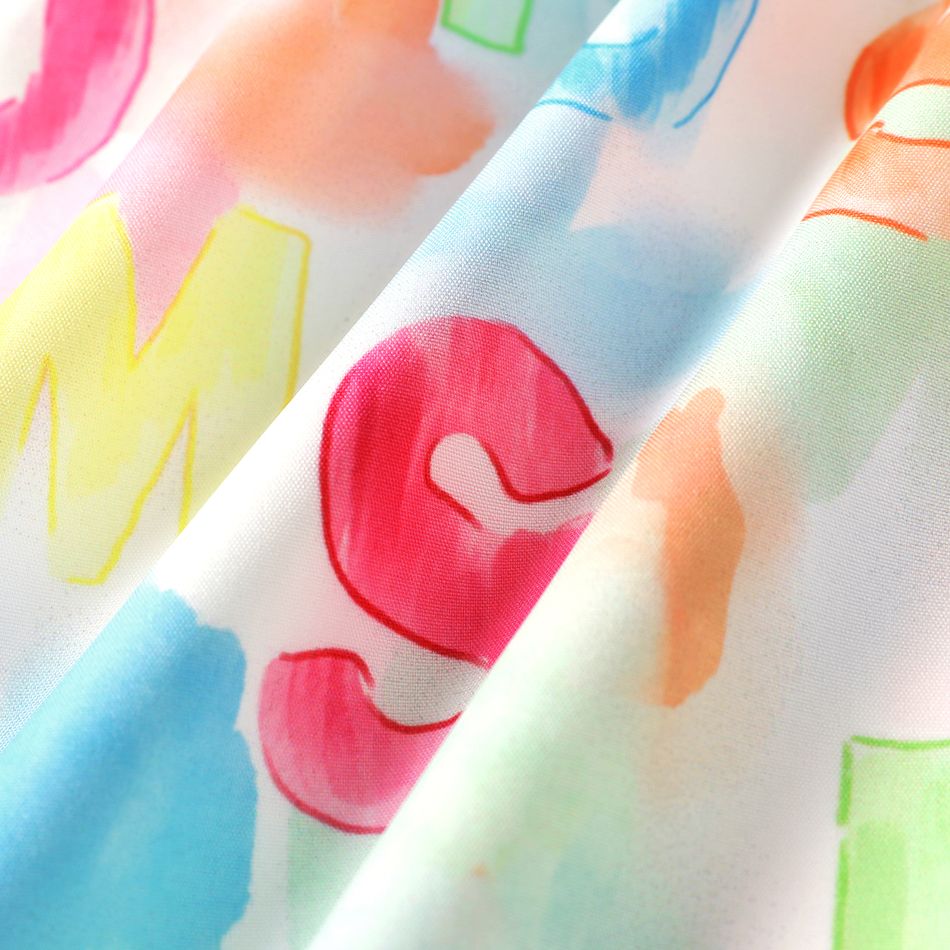 Kid Girl Letter Print Flounce Belted Sleeveless Rompers Pink