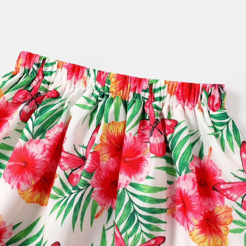 3pcs Toddler Girl Pineapple Print Flutter-sleeve Tee and Floral Print Skirt & Headband Set ColorBlock