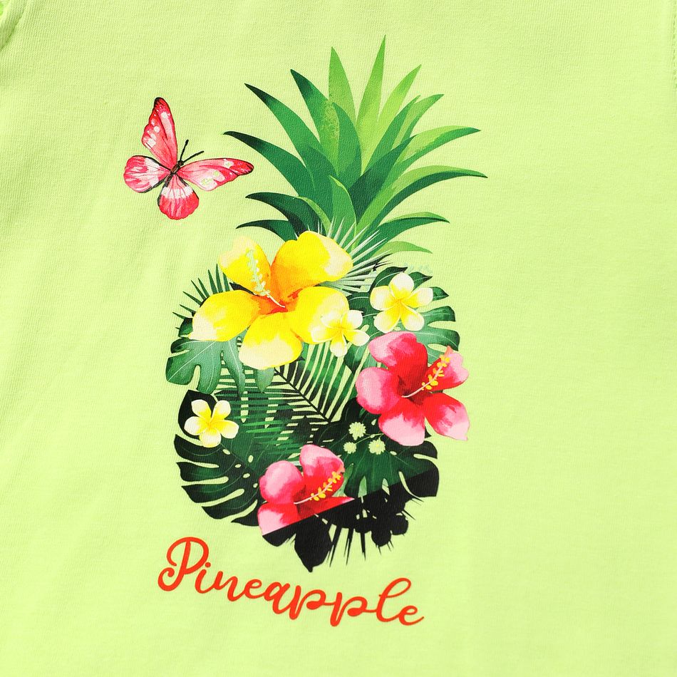 3pcs Toddler Girl Pineapple Print Flutter-sleeve Tee and Floral Print Skirt & Headband Set ColorBlock big image 3