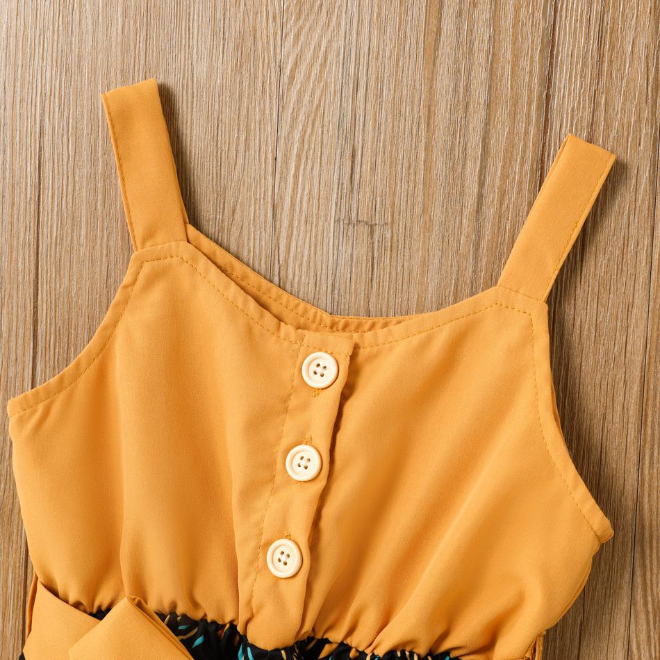 Toddler Girl Boho Exotic Graphic Splice Belted Slip Dress Yellow big image 3