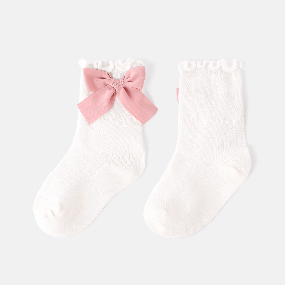 Baby / Toddler / Kid Bow Decor Lettuce Trim Breathable Socks White