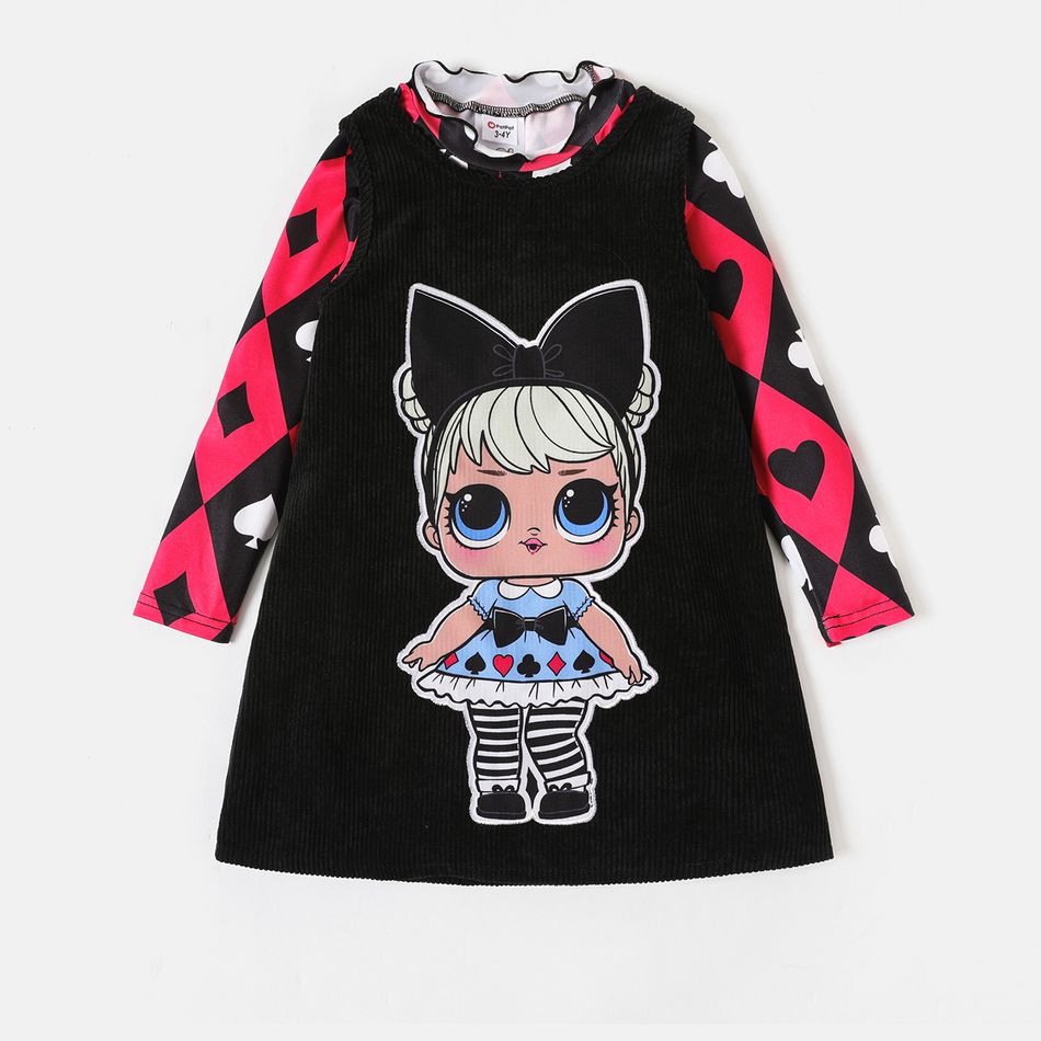 L.O.L. SURPRISE! 2pcs Toddler Girl Allover Print Long-sleeve Tee and Corduroy Sleeveless Dress Set Black big image 6