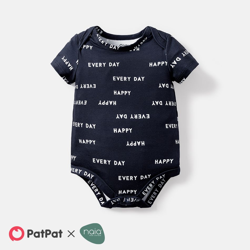 Naia Baby Boy Dinosaur/Letter Print/Blue Short-sleeve Rompers Tibetan blue big image 1