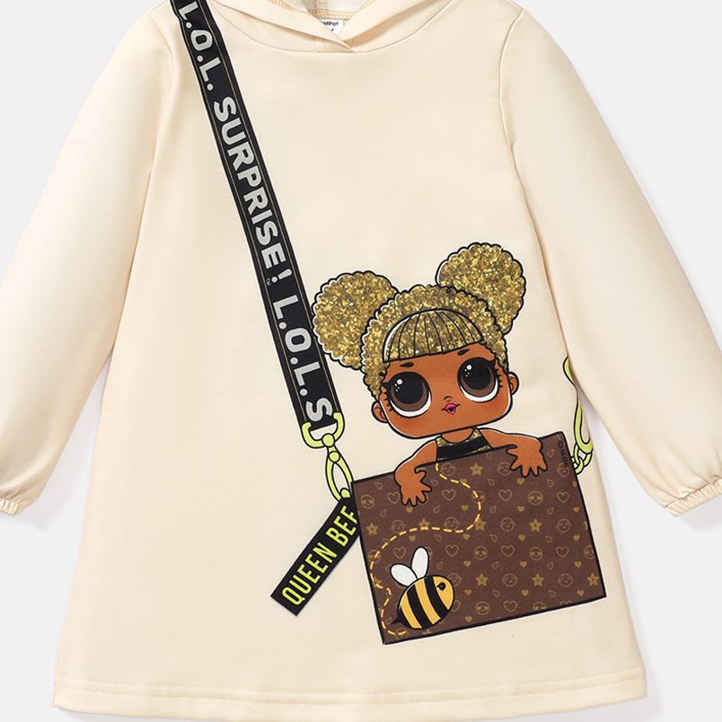 L.O.L. SURPRISE! Toddler Girl Bag Print Long-sleeve Hooded Sweatshirt Dress Beige big image 7