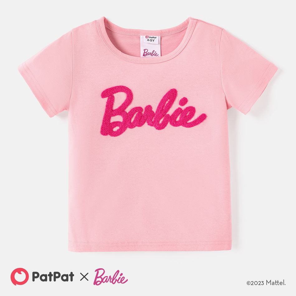 Barbie Criança Menina Hipertátil/3D Letras Manga curta T-shirts Rosa Claro