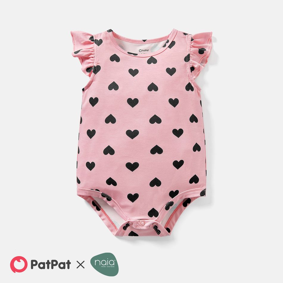 Naia Baby Girl Heart Print Flutter-sleeve Rompers Pink