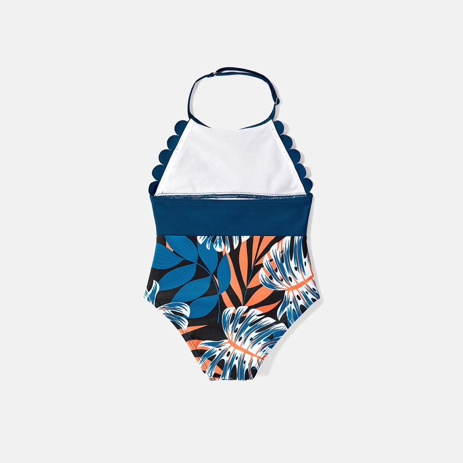Family Matching Plant Print Scallop Edge Spliced One-piece Swimsuit and Swim Trunks Blue big image 14