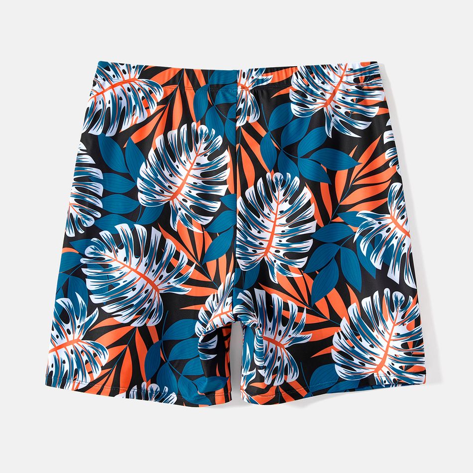 Family Matching Plant Print Scallop Edge Spliced One-piece Swimsuit and Swim Trunks Blue big image 9