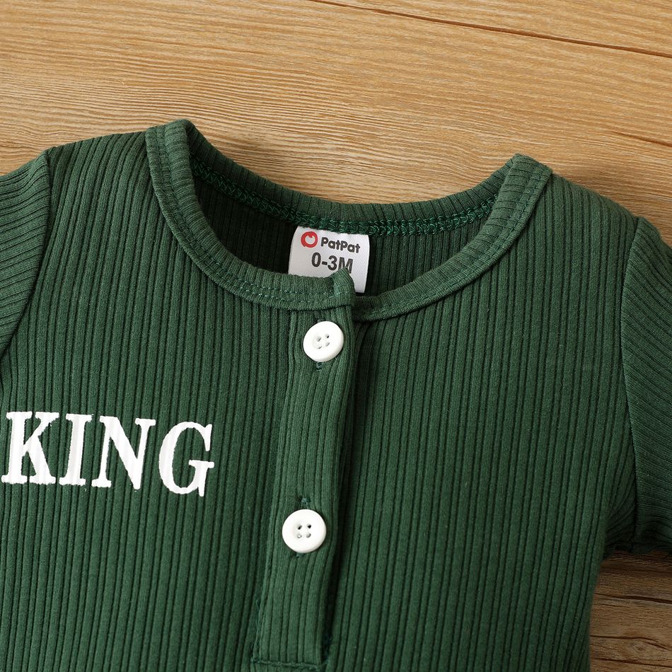 2pcs Baby Boy 95% Cotton Ribbed Letter Print Short-sleeve Romper & Shorts Set Green big image 4