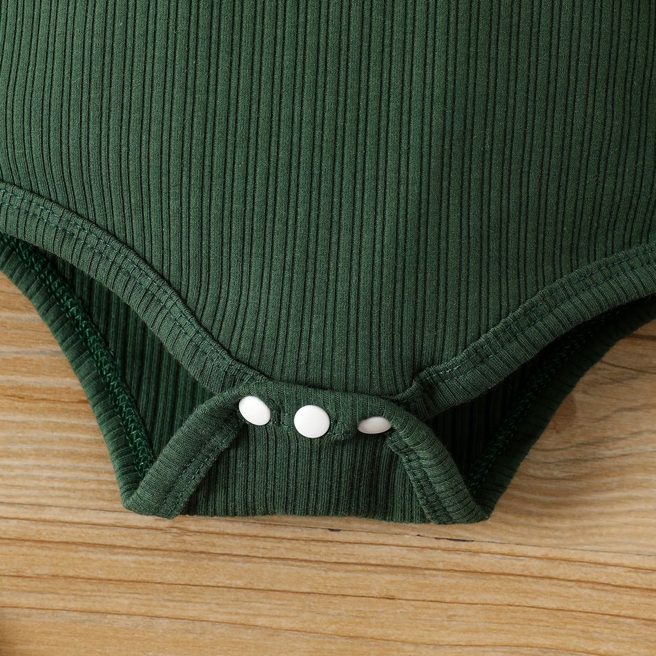 2pcs Baby Boy 95% Cotton Ribbed Letter Print Short-sleeve Romper & Shorts Set Green big image 5