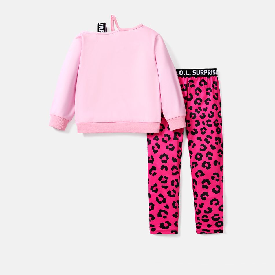 L.O.L. SURPRISE! 2pcs Kid Girl Character Letter Print Cut Out Long-sleeve Tee and Leopard Print Leggings Set Pink big image 2