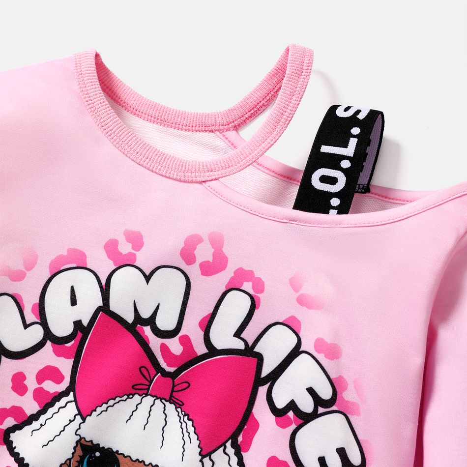 L.O.L. SURPRISE! 2pcs Kid Girl Character Letter Print Cut Out Long-sleeve Tee and Leopard Print Leggings Set Pink big image 4