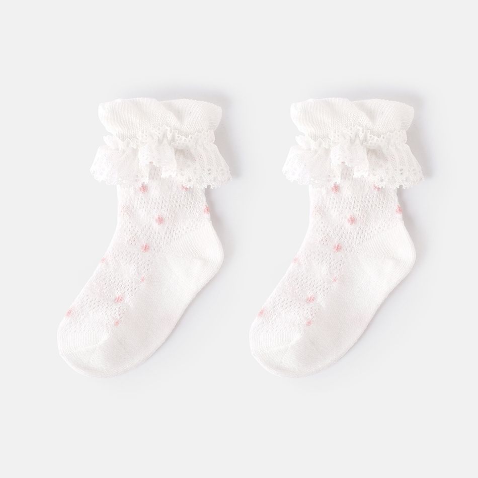 Baby / Toddler Dots Pattern Lace Trim Breathable Socks White big image 3