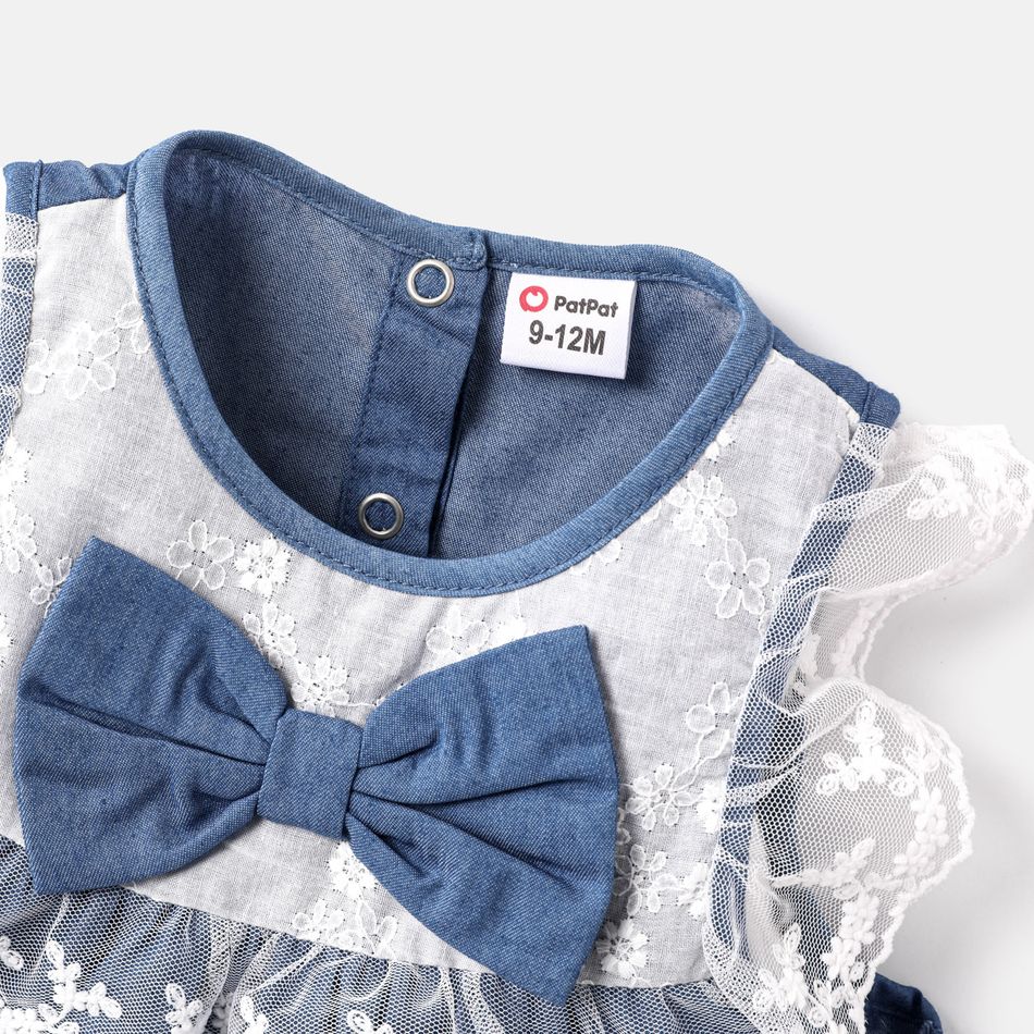 Baby Girl Lace Detail Bow Front Denim Tank Dress BLUE big image 6