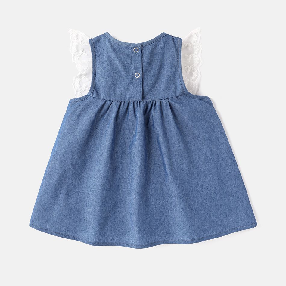 Baby Girl Lace Detail Bow Front Denim Tank Dress BLUE big image 5