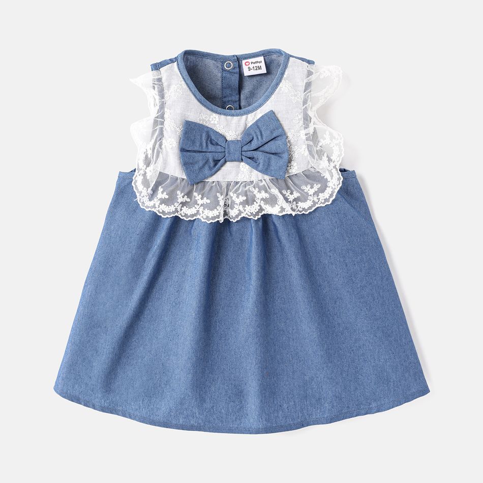 Baby Girl Lace Detail Bow Front Denim Tank Dress BLUE big image 4