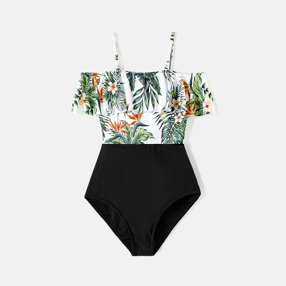 Family Matching Plant Print Ruffle Trim Spliced One-Piece Swimsuit and Swim Trunks ColorBlock big image 3