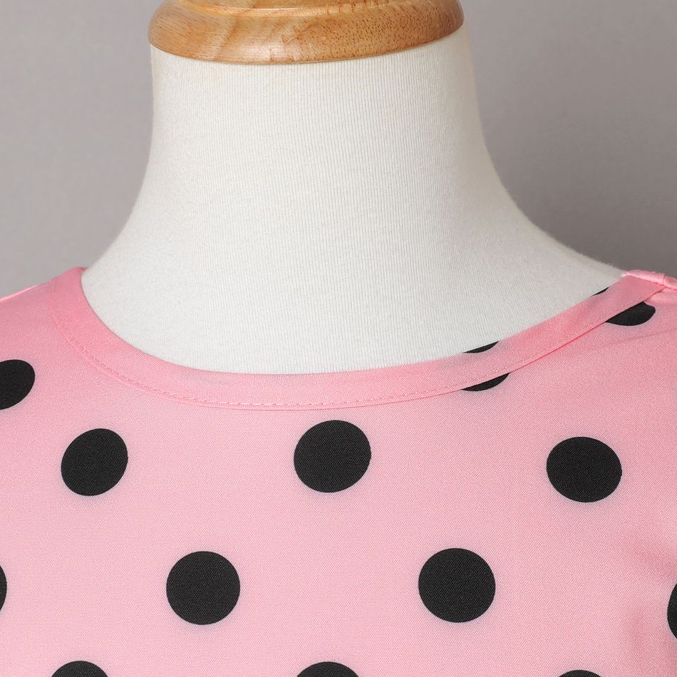 2pcs Kid Girl Polka dots Sleeveless Layered Dress & Belt Pink big image 4