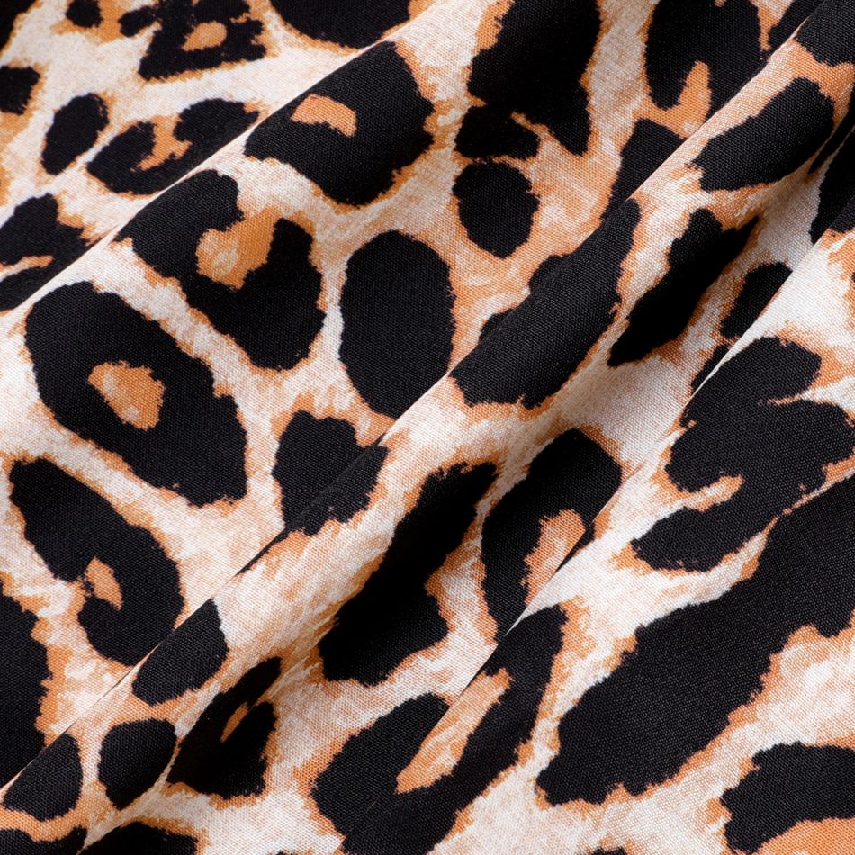 Kid Girl Leopard Panel Flutter-sleeve Belted Dress DENIMBLUE big image 5
