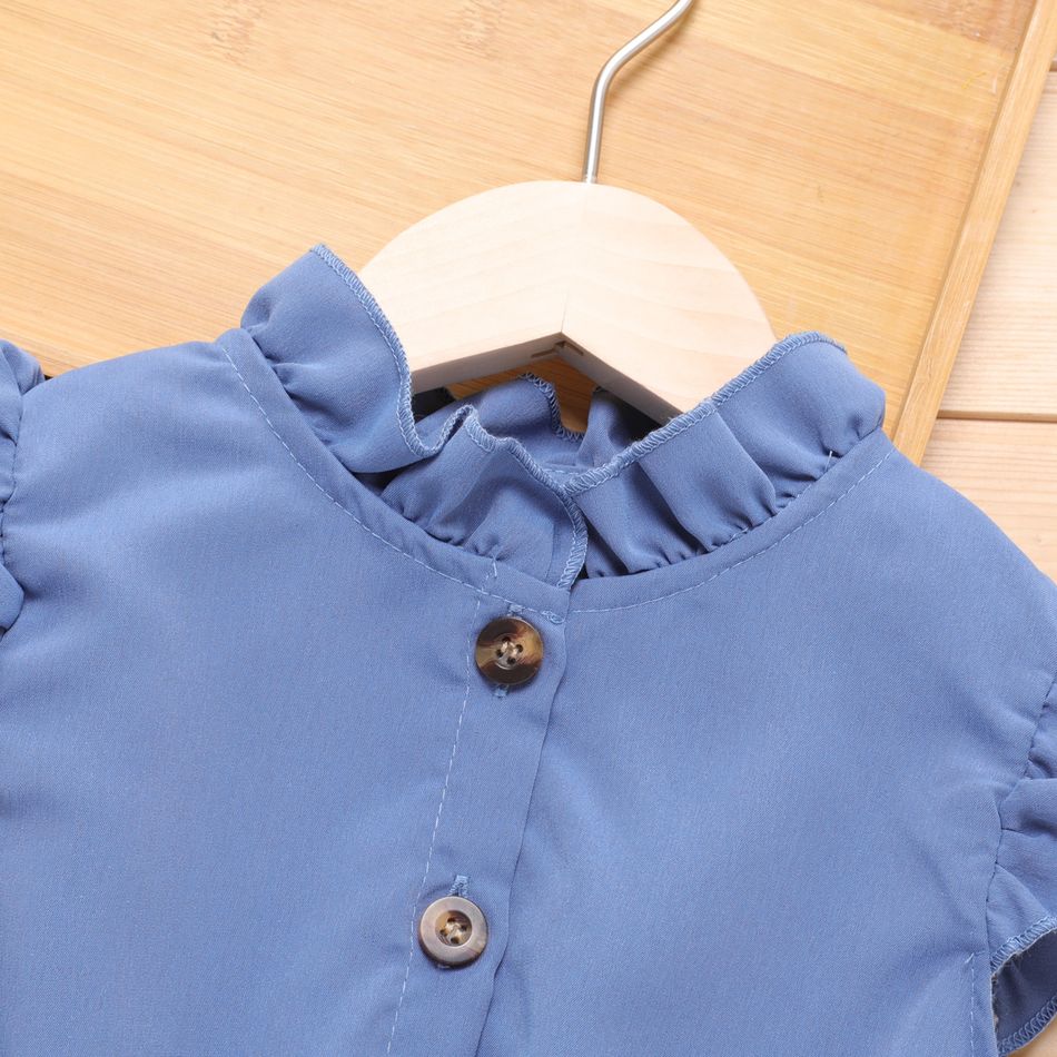 Kid Girl Leopard Panel Flutter-sleeve Belted Dress DENIMBLUE big image 3