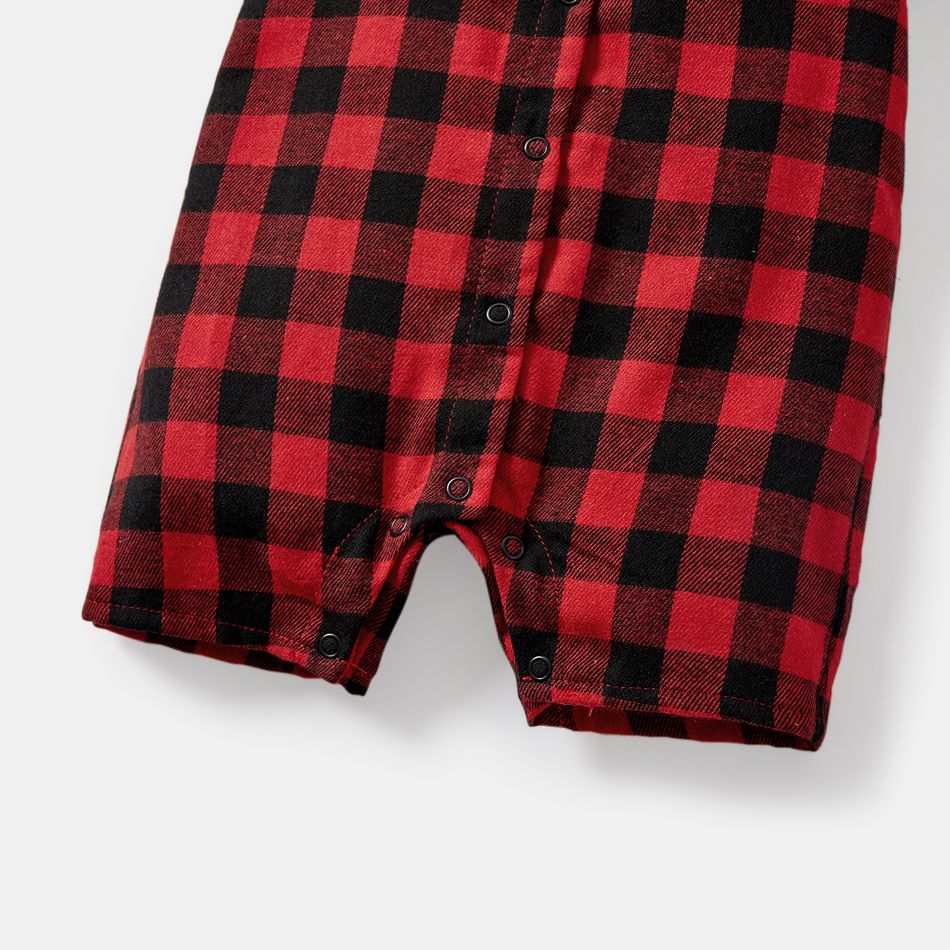 Baby Girl/Boy Cotton Plaid Lapel Collar Short-sleeve Jumpsuits redblack big image 5