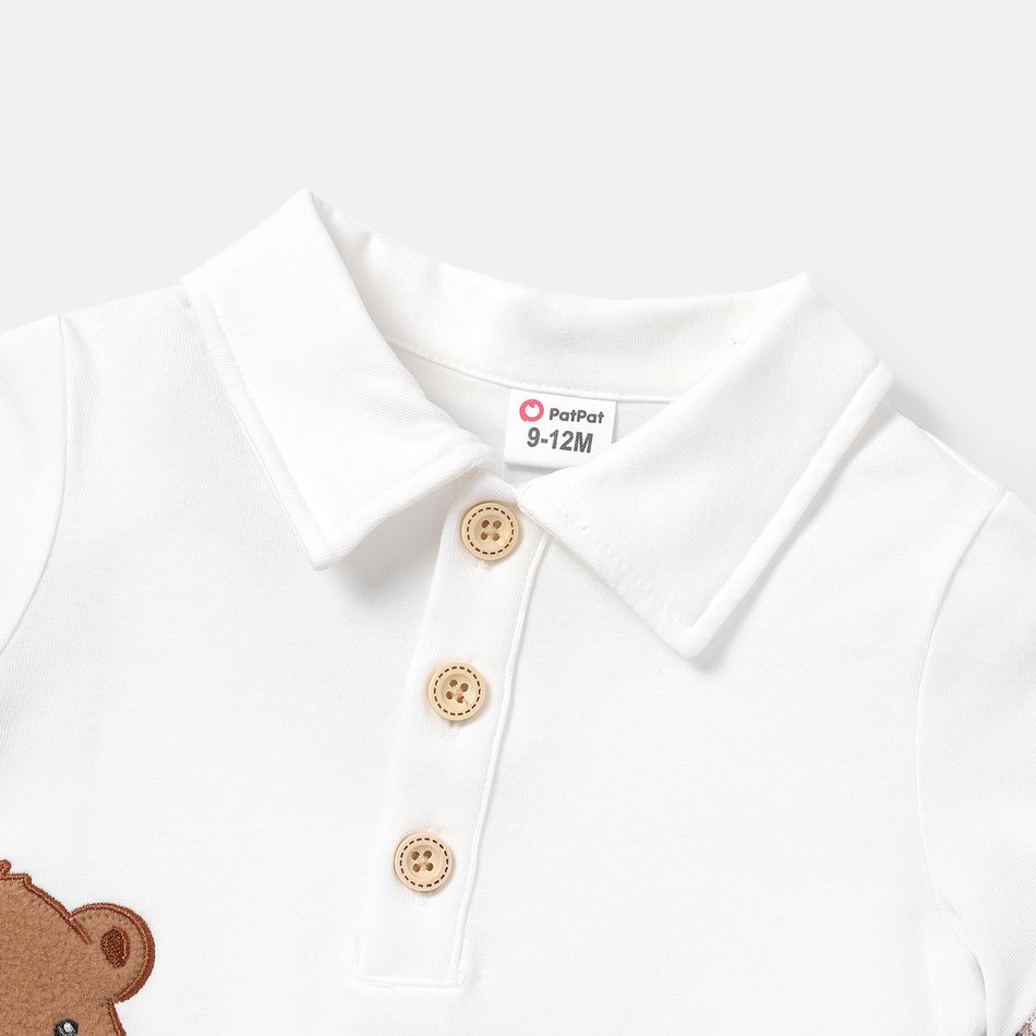 2pcs Baby Boy Cotton Short-sleeve Bear Embroidered Polo Shirt and Plaid Shorts Set White big image 3