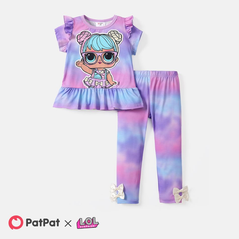 L.O.L. SURPRISE! 2pcs Toddler Girl Valentine's Day Naia Tie Dyed Tee and Bowknot Leggings Set bluishviolet big image 1