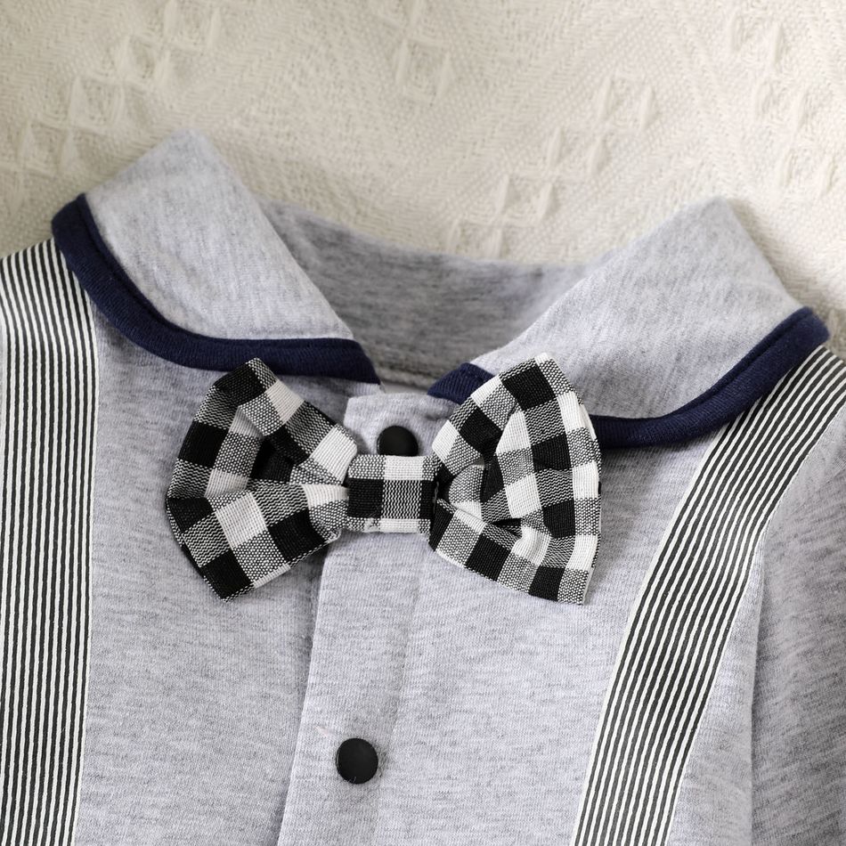 Baby Boy 95% Cotton Plaid Bow Tie Decor Long-sleeve Colorblock Jumpsuit Tibetanblue big image 3