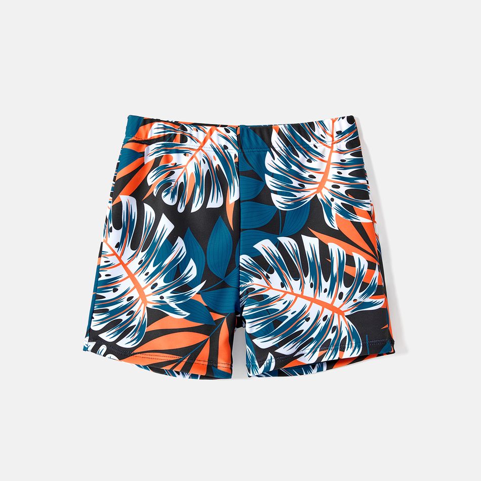 Family Matching Plant Print Scallop Edge Spliced One-piece Swimsuit and Swim Trunks Blue big image 15